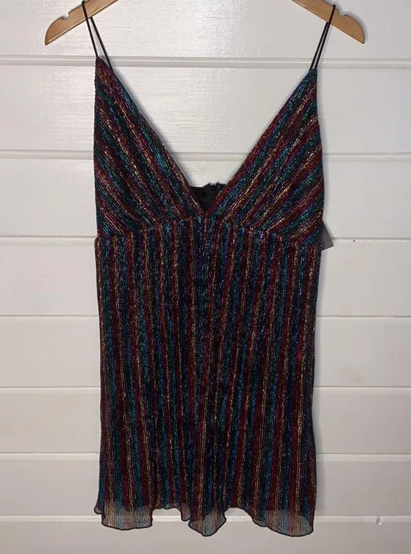 Forever 21 NWT shiny foil rainbow spaghetti strap mini dress - Image 8