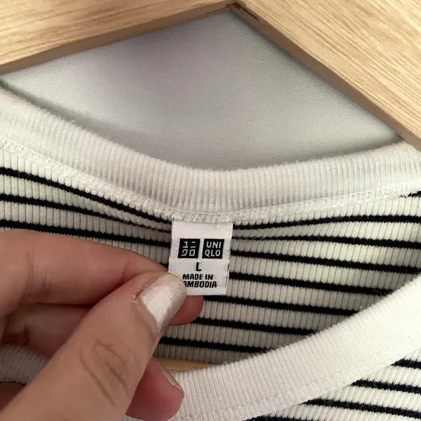 Uniqlo‎ white black striped crewneck sweater women's size large cotton rayon top - Image 3