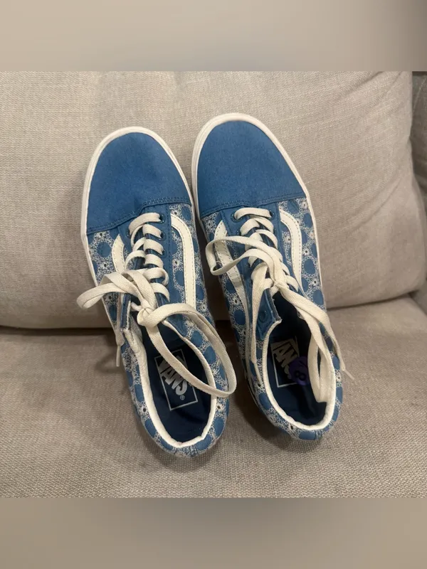 Vans Old Skool Platform Blue Denim Floral Sneakers 8.5 Men 10 Women - Image 2