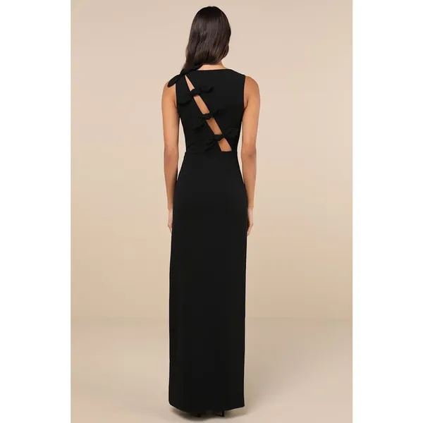 NWT Lulus Perfected Poise Black Bow Cutout Column Maxi Dress Whimsigoth Party M - Image 3
