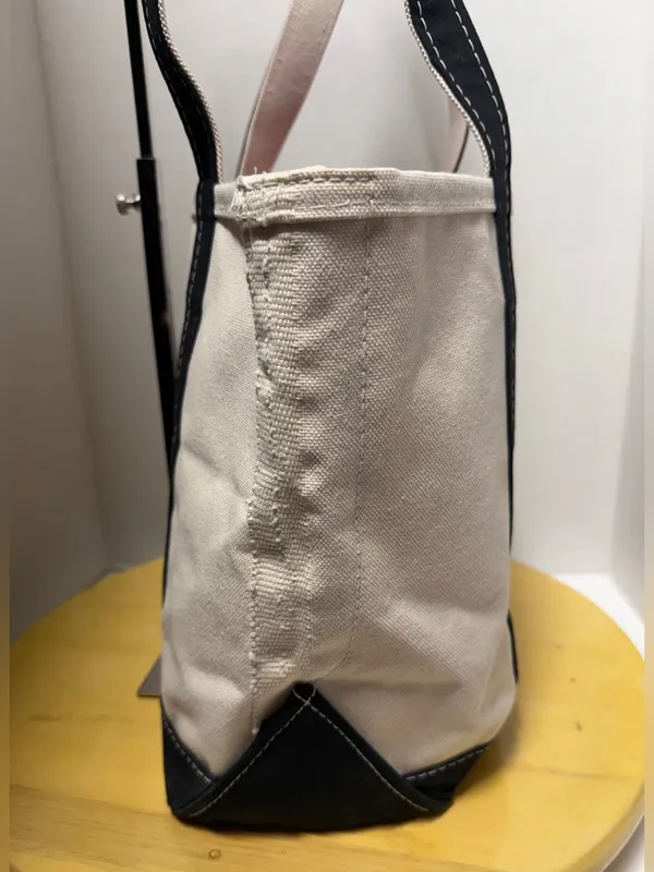 L.L. Bean Off White Boat and Tote Custom Cotton Canvas Bag Black Long Handles - Image 5