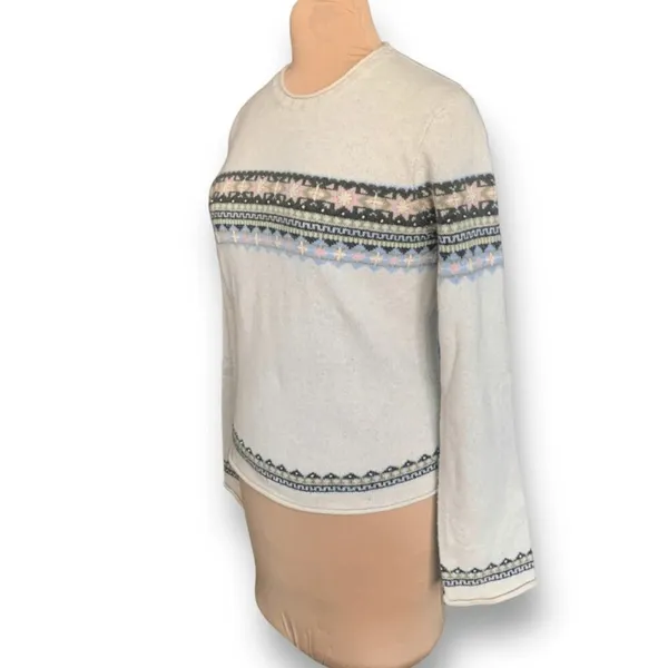 Vintage Lucky Brand Sweater Cream Pink Faire Isle Neutral Knit‎ Pullover Cabin - Image 4