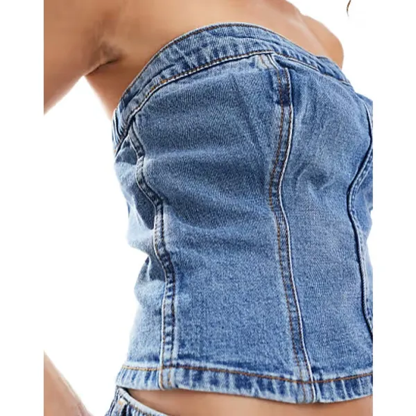 Abercrombie & Fitch NWT Strapless Denim Corset Top in Mid Wash Denim Size XS - Image 4