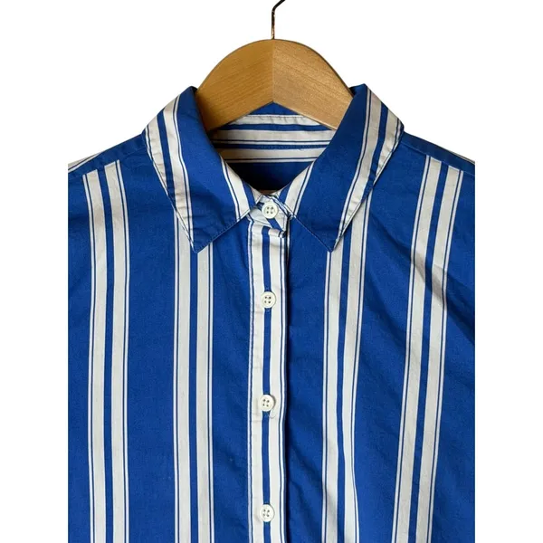 J Crew Amelia Shirt Dress Women 0 Blue White Striped Ruffle Hem Preppy Nautical - Image 6