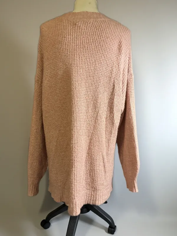 American Eagle Pink Waffle Knit V-Neck Oversized Tunic Sweater Size M - Image 2