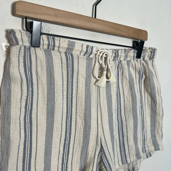 FAHERTY- Dune Cotton Gauze Drawstring Short Aqua Sea Stripe Size S - Image 3