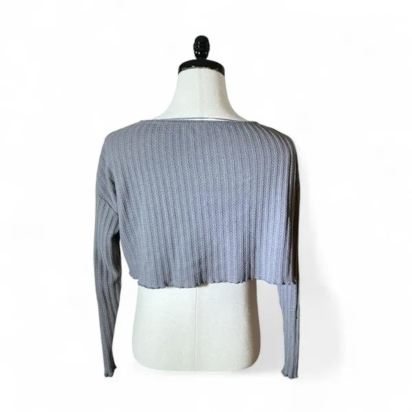 Out From Under Waffle Ribbed Cropped Cardigan Sweater Gray Long Sleeve‎ XS - Image 2
