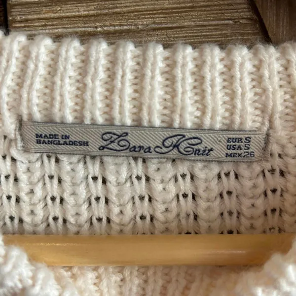 Lara Knit White Cable Knit Crew Neck‎ Pullover Sweater Crochet - Image 4
