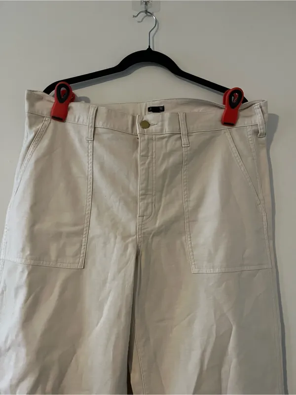 J Crew Cream Camp Pocket Wide Leg Pants 32 High Rise Utility Minimalist Cotton - Image 2