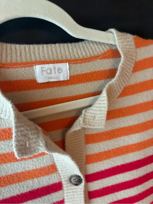 FATE Oversized Stripe Button Cardigan, NWOT Orange - Image 5