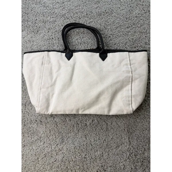 Victoria's Secret Canvas Tote Bag Black White Logo Large Beach Travel Bag - Image 2