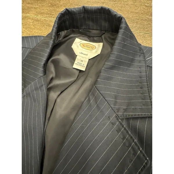 Talbots Pinstriped Single Breasted Suit Jacket Size 16 Navy‎ - Image 8