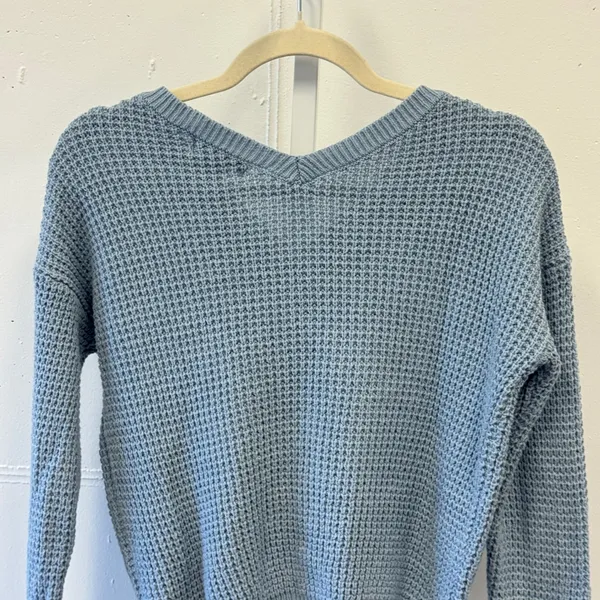Sincerely Jules Blue Waffle Knit Cinched Front Drawstring‎ Sweater Size Medium - Image 5