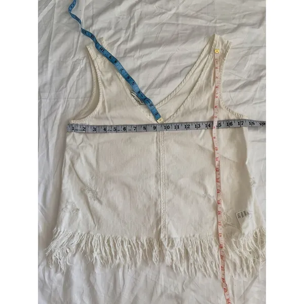 American Eagle White Distressed Fringe Tank Top | 100% Cotton | Size Small - Image 6
