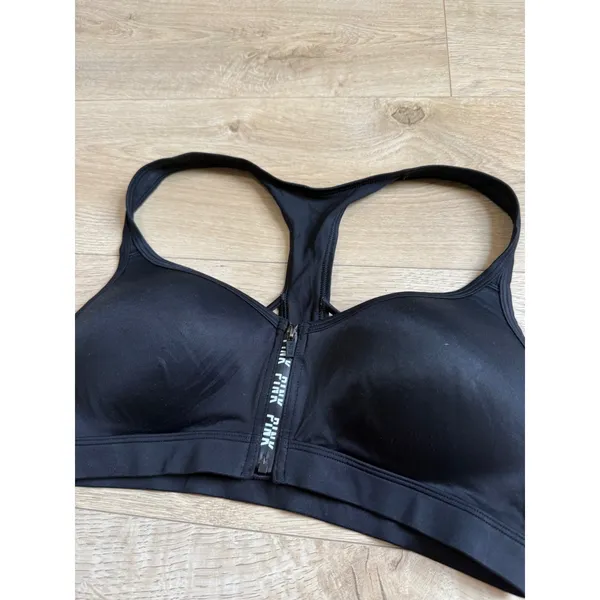 EUC Victoria Secret Pink ULTIMATE push cup zip front black sports strapy size M - Image 4