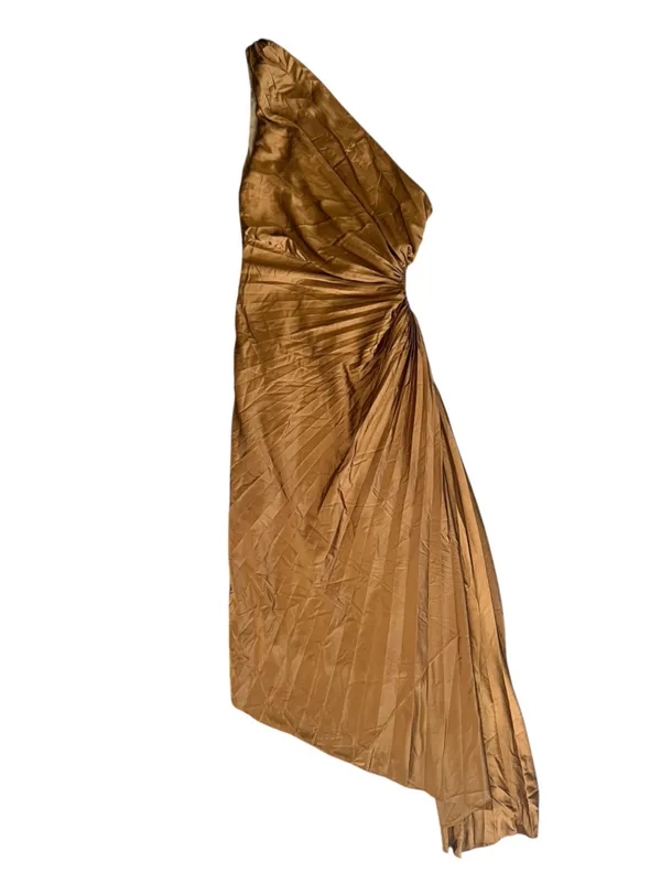Dress Forum Novelle One Shoulder Pleated Assymetrical Pleated Maxi Dress Sz M - Image 6