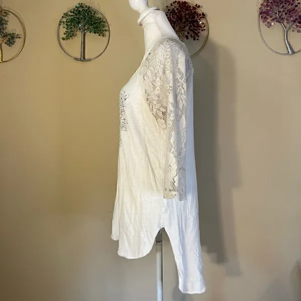 We The Free People Renegade Raglan Ivory 3/4 Lace Sleeve Top Size Small - Image 2