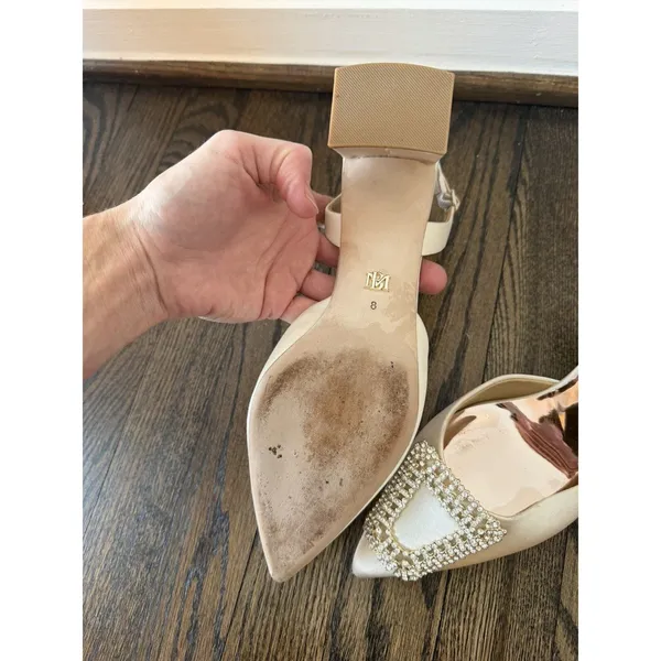 Badgley Mischka Womens Emmie Slingback Evening Pump Block Heel Ivory Satin 8 EUC - Image 14