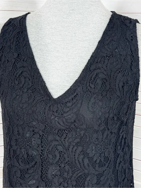 WHBM‎ Lace Front Pleated Chiffon Back Sleeveless Tank Top Black XS Coquette Goth - Image 5