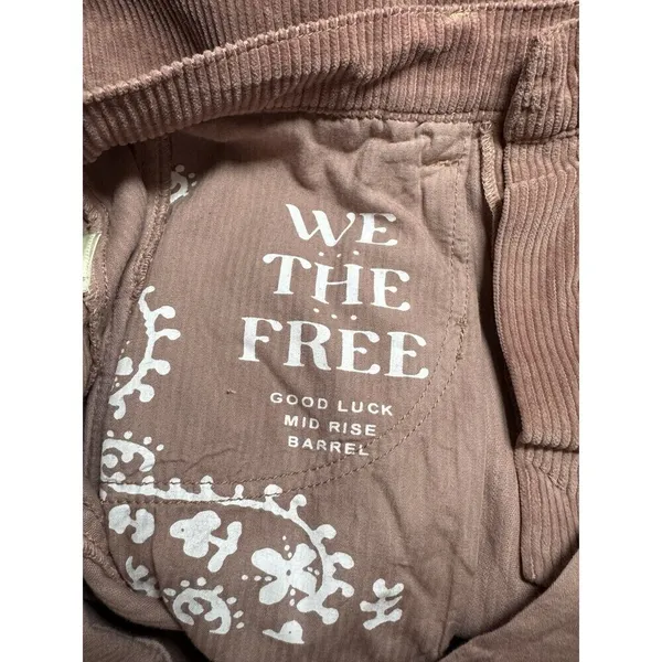 Free People Good Luck MID RISE Barrel Leg Corduroy Pants Withered Rose Size 29 - Image 12
