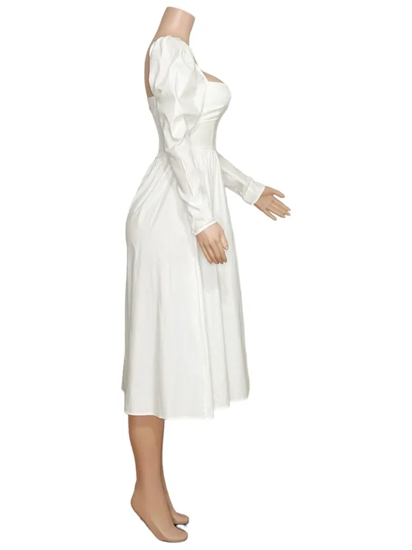 REFORMATION Luce Long Sleeves Cotton Poplin Midi Dress, White, 0 (US) - Image 8