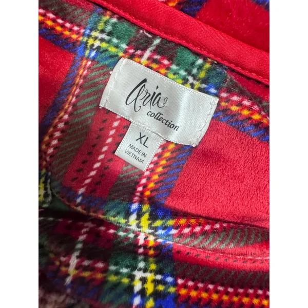 Aria Collection Red Plaid Long Sleeve Nightgown XL Fleece Sleepwear Holiday Core - Image 5