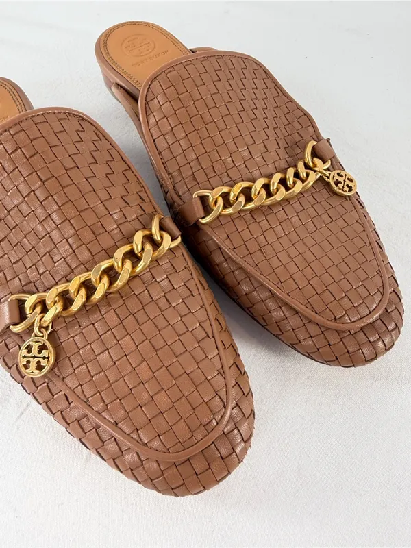Tory Burch‎ Benton Woven Mules in Moose Brown Size 10 - Image 2