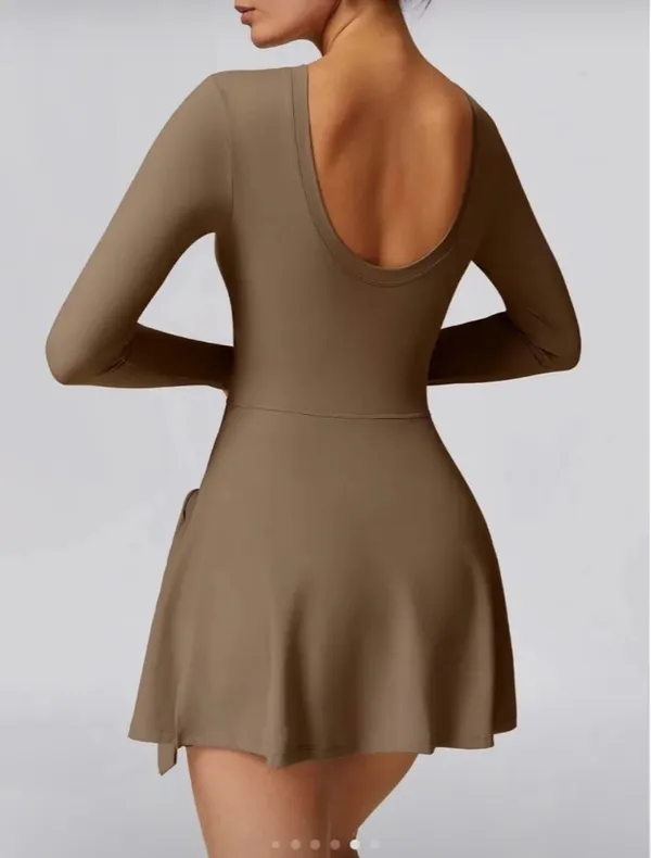 Long Sleeve Athletic Dress Brown - Image 2