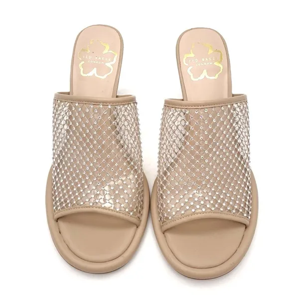 Ted Baker Celya Crystal Mesh Heeled Mules Sandals Nude Tan Size EU 39 US 8.5 - Image 9