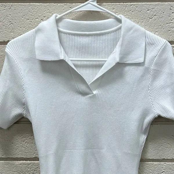 White Collared Ribbed Top size S - Image 5