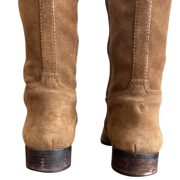 Tory Burch Wembley Suede Riding Boots Tan Tobacco Brown Gold Logo Size 8 - Image 11