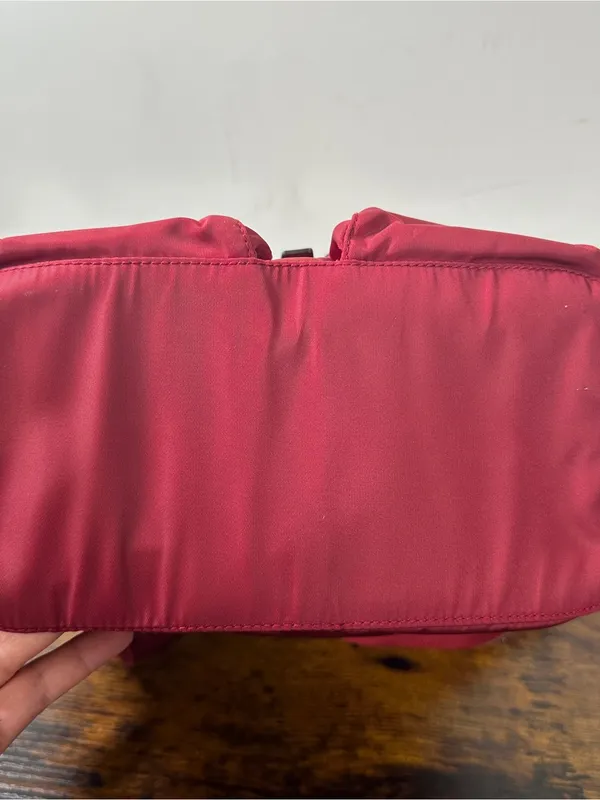 Prada Vela Sport Backpack Bag Medium Cerise Nylon Leather Italy Logo Triangle - Image 12