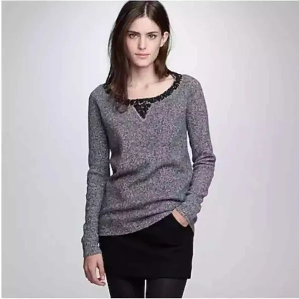 J.Crew Y2K Sequin Lambswool Sweater Cozy Grey Layer - Image 7