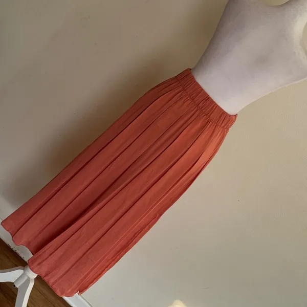 Topshop Pleated‎ Midi Skirt Coral Terracotta Double Slit Elastic Waist NWT Sz 4 - Image 8