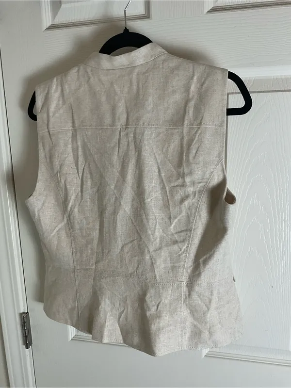 Zara Linen-Blend Zip-Up Military Vest with Fabric Frogging - Cream/Beige large - Image 6