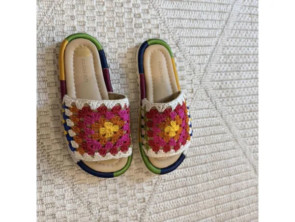 Farm Rio Crotchet Granny Square Toe Floral Sandals - Image 3