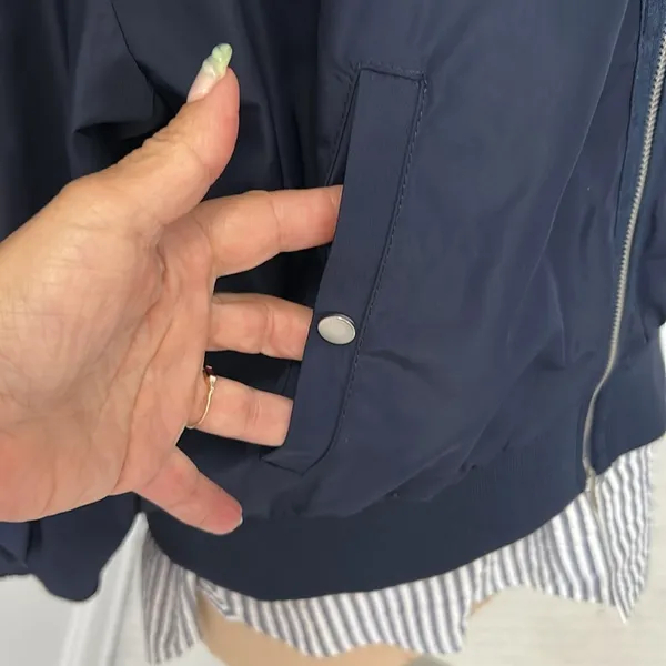 Zara Basic Navy Shirtail Windbreaker Jacket - Image 5