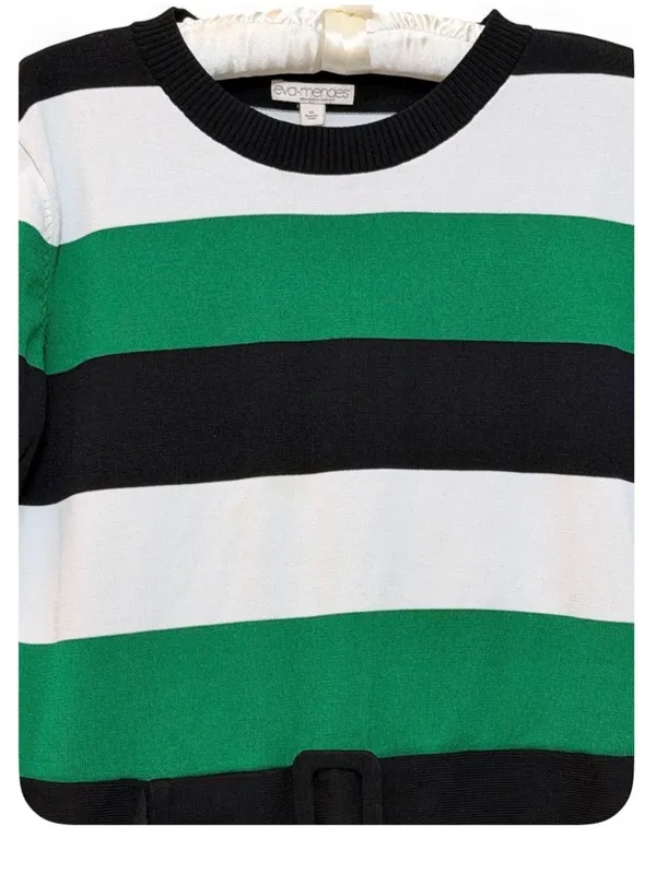 Eva Mendes New York & Co Women’s Short-sleeve Green Stripped Belted Knit Sweater - Image 13