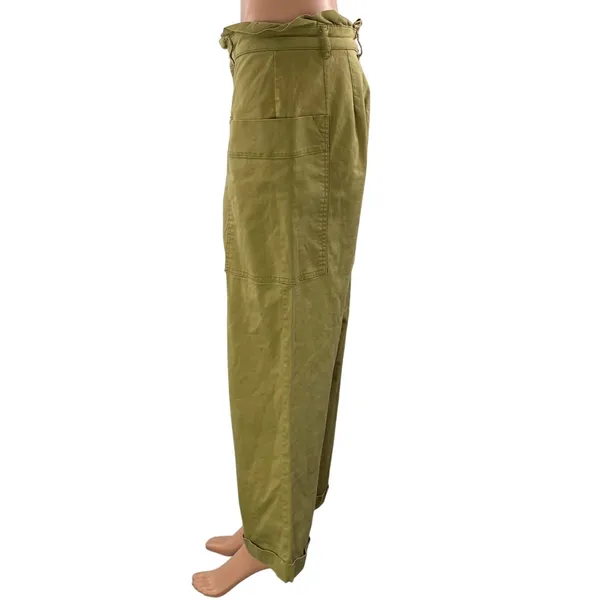 Zara Women's Green High Waisted Wide Leg Baggy Paperbag Trousers Pants Size L - Image 2