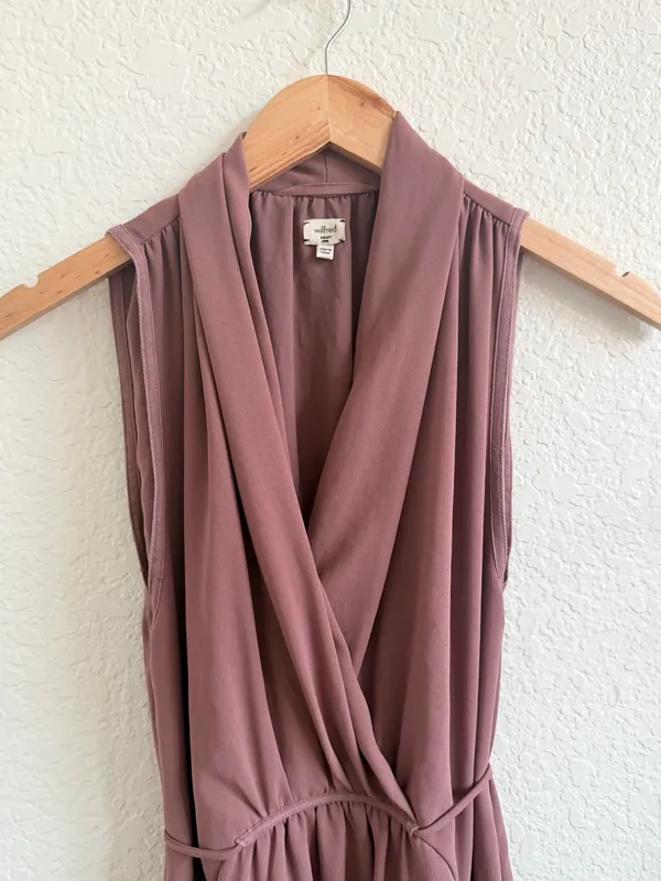 Aritzia Wilfred Sabine Sleeveless V Neck Mini Dress in Mauve Taupe Brown Small S - Image 4