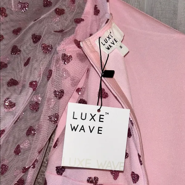 NWT Luxe Wave Size S Pink Heart Patterned Dress - Image 14