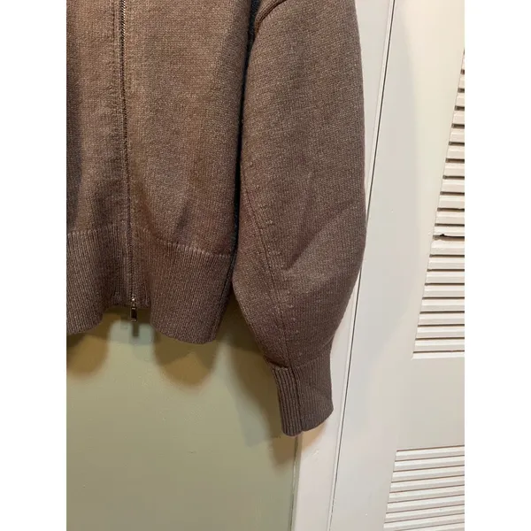 Women's Size Large Full Zip Cardigan Sweater Oversized Collar Cafe Brown Ribbed - Image 6