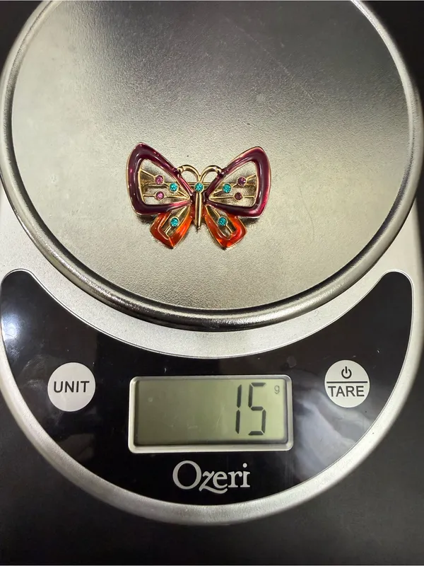 Vintage Gold-tone Red/Plum Butterfly Brooch - Image 8