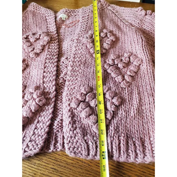 debut Dusty Rose Chunky Knit Pom-Pom Cardigan - Image 5