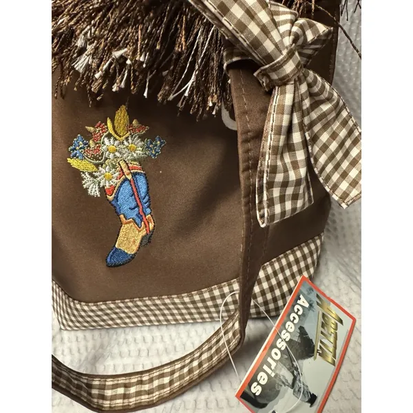Abetta Accessories Western Fringe Tote Brown Gingham Cowboy Boot Floral‎ NWT Bag - Image 5
