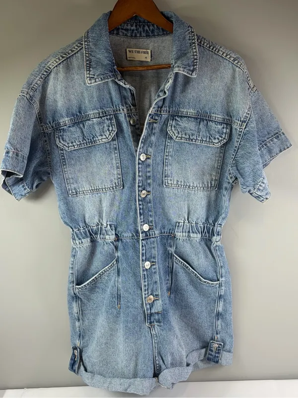 WE THE FREE BY FREE PEOPLE Marci Cotton Denim Romper Women's Size Medium - Image 5