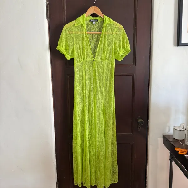 URBAN OUTFITTERS Connie Neon Yellow Lace Button Front Maxi Dress | Small - Image 2