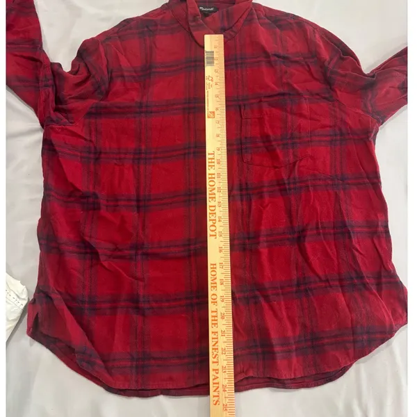 Madewell Red Plaid Flannel Button Down Shirt Cotton Long‎ Sleeve Size L - Image 5