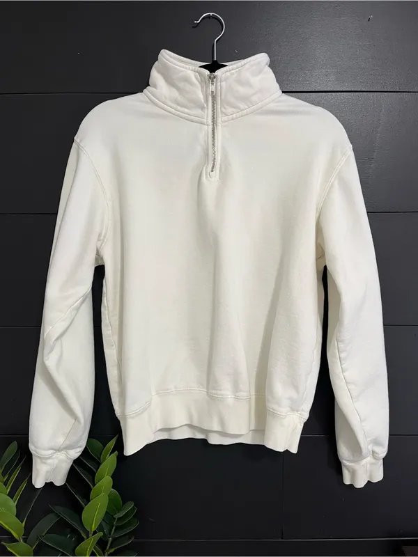 BRANDY MELVILLE White Quarter-zip Pullover Sweatshirt College Fall One Size EUC - Image 2