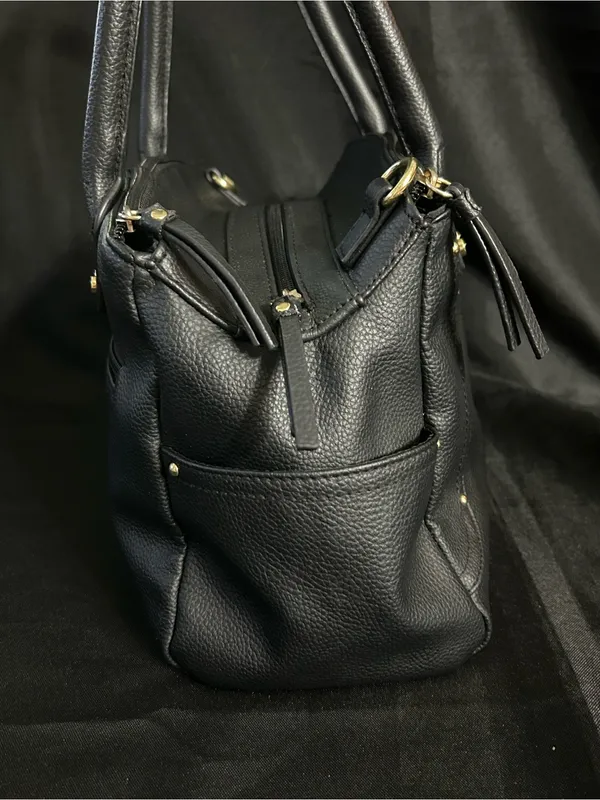 Rosetti Black & Gold Pebbled Faux Leather Satchel Handbag - Image 7